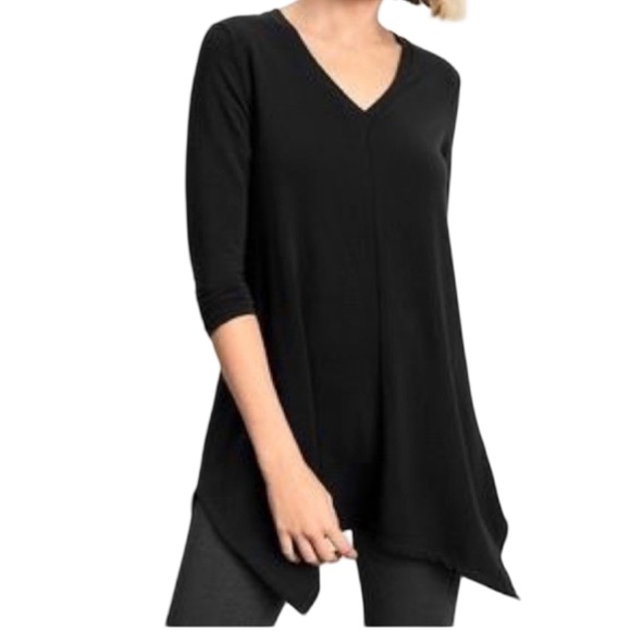 Garnet Hill popover Soft Knit Tunic Top Shirt asymmetric hem Stretchy EUC - Picture 1 of 9